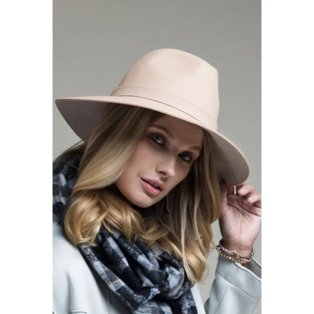 SOLD OUT Beige Simplistic Wool Wide Brim Panama Hat Casual Boho Women's - Picture 3 of 5